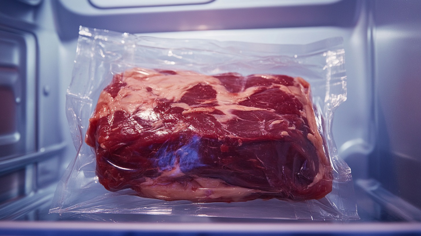 Vacuum-sealed meat stored in a freezer, showcasing safe long-term freezing practices